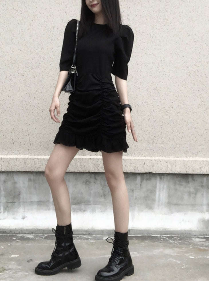 Shirring Mode Design Knit T-shirt Dress