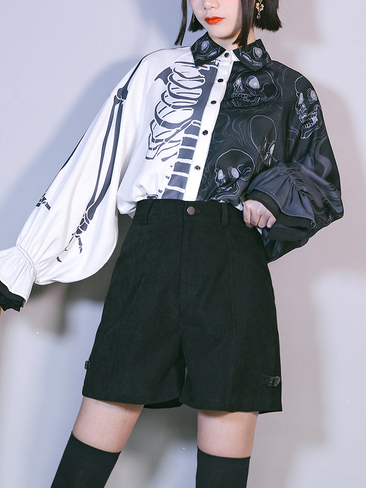 ダークウィンドハイウエストワイドレッグショートパンツ