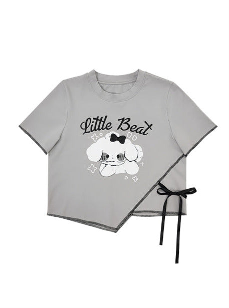 サイドリボンイレヘムプリントTシャツ