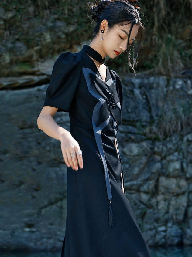 Big Butterfly Design Slim Chinese Dress