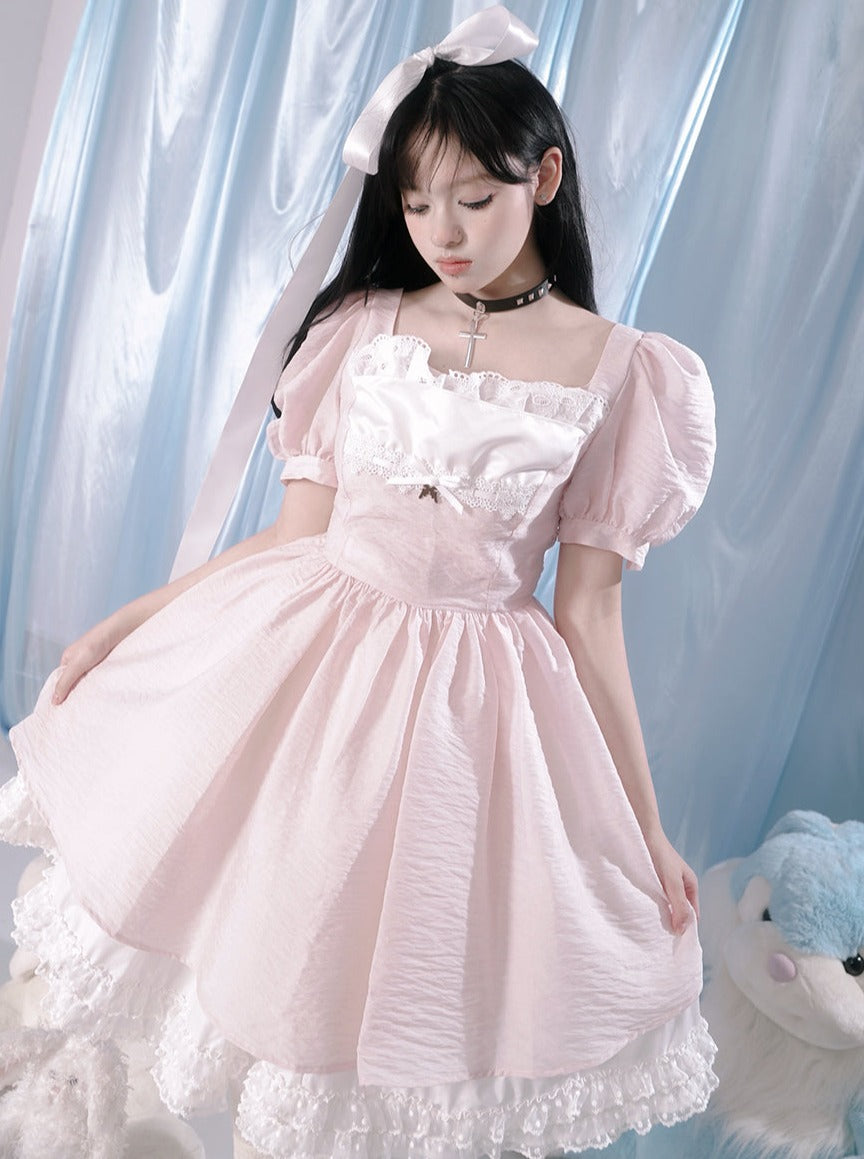 Robe en dentelle à manches bouffantes imprimée ours