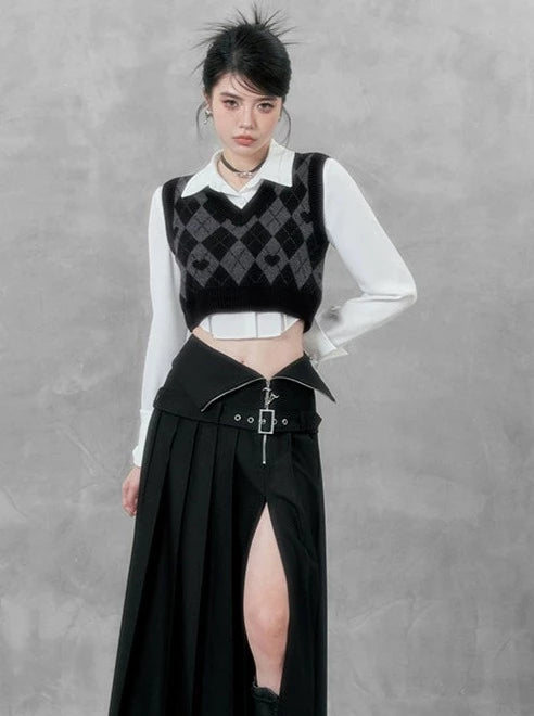 アーガイルショートニットベスト