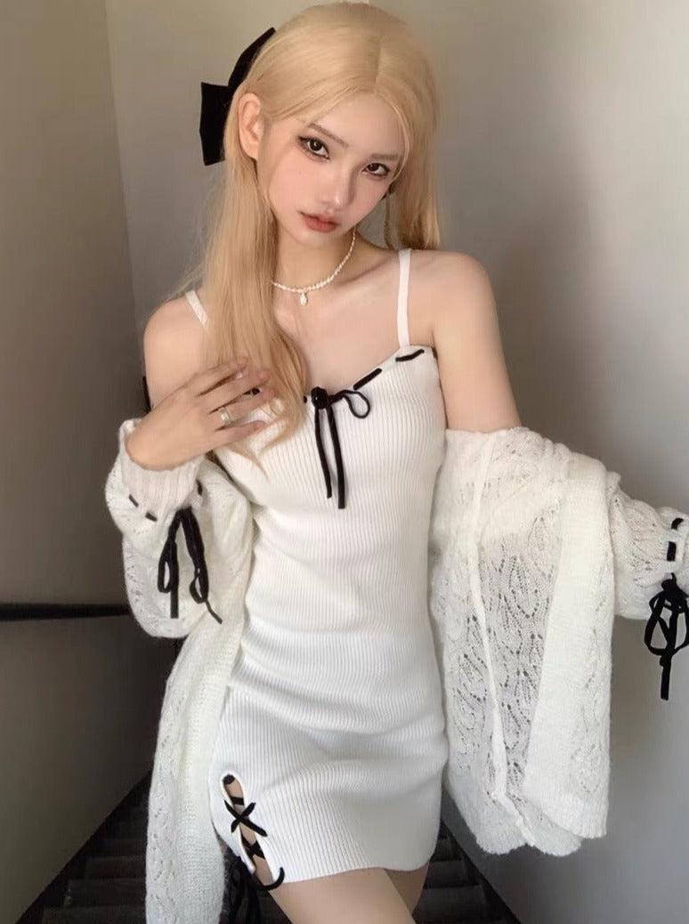 Cardigan transparent + robe moulante