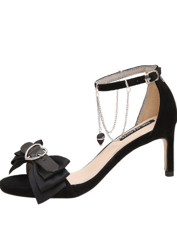 深黑色桃心蝴蝶结鞋