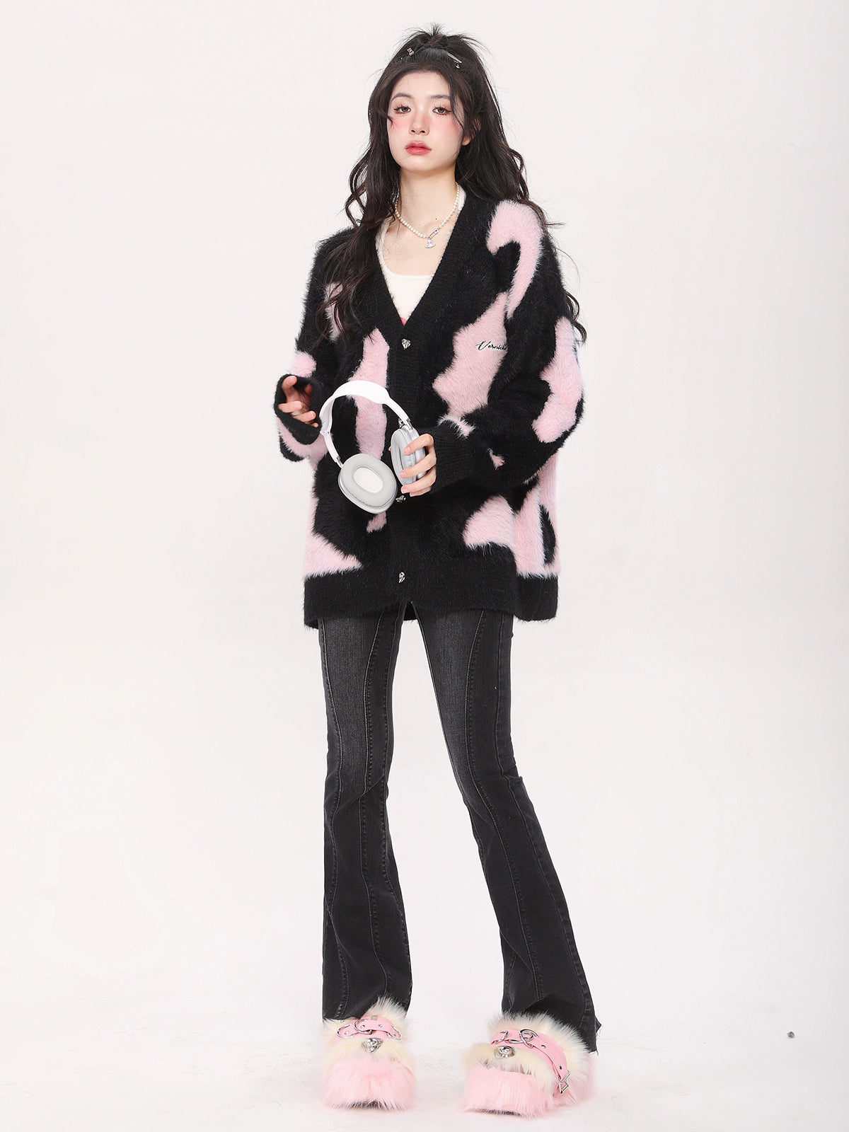 Contrast Color Cardigan V-Neck Knit