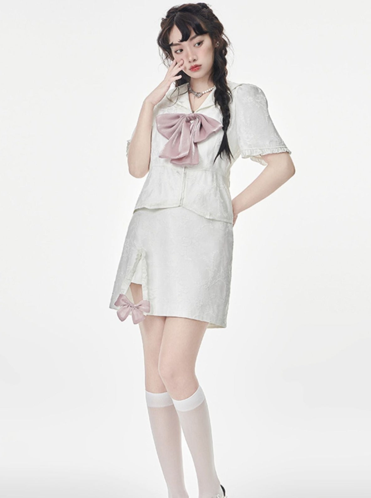 Slit Ribbon Jacquard Skirt