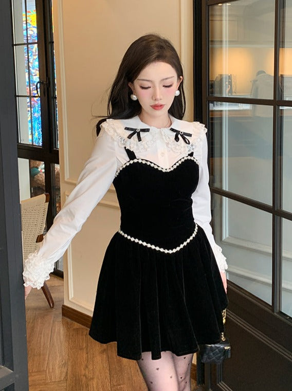 娃娃领蕾丝丝带荷叶边衬衫