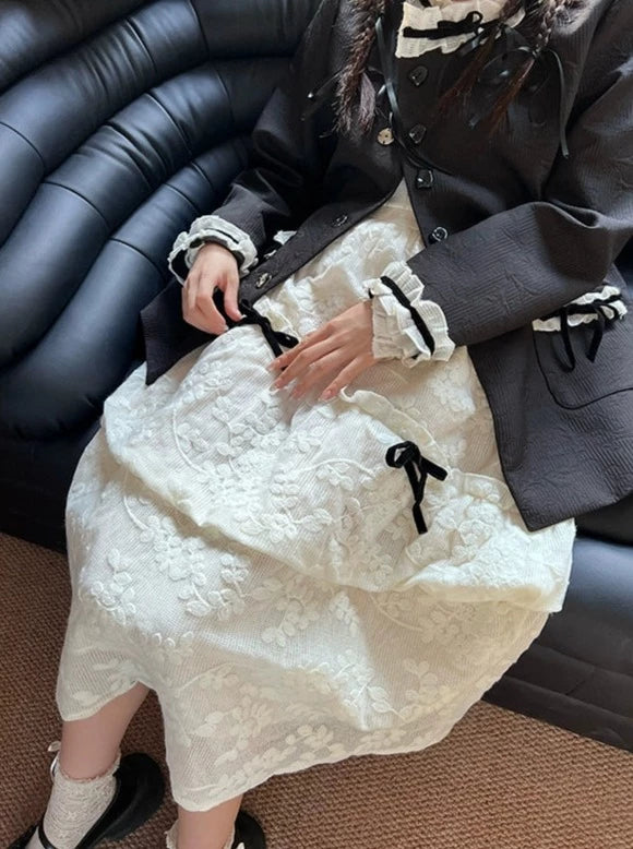 French Lace Style White Jacquard Skirt