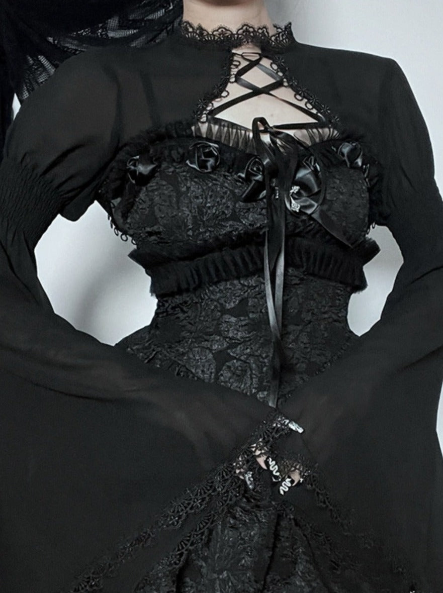 ベルスリーブシアーレースアップショールジャケット