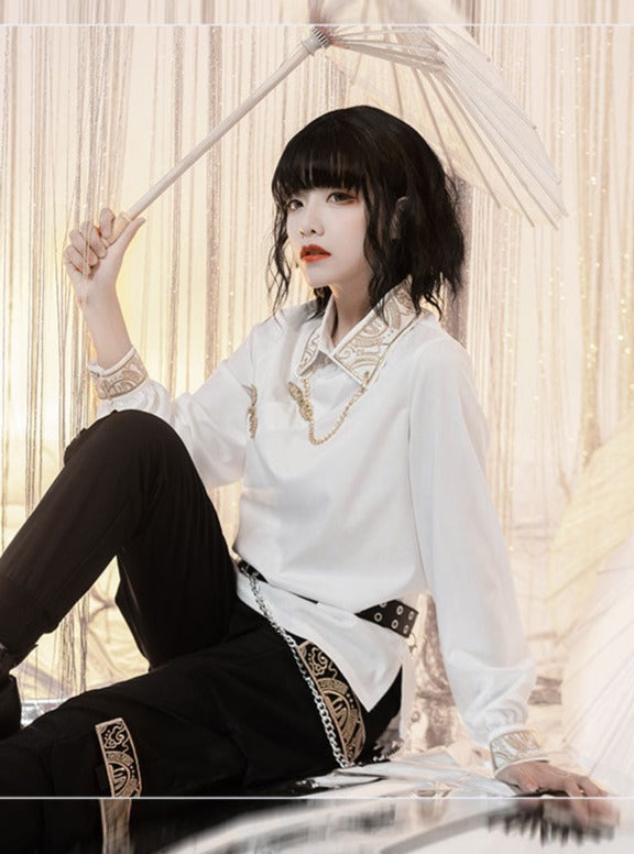 バックルレトロモードチェーンユニセックストップシャツ