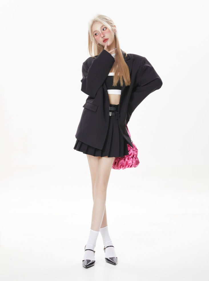 Double high waist pleat skirt