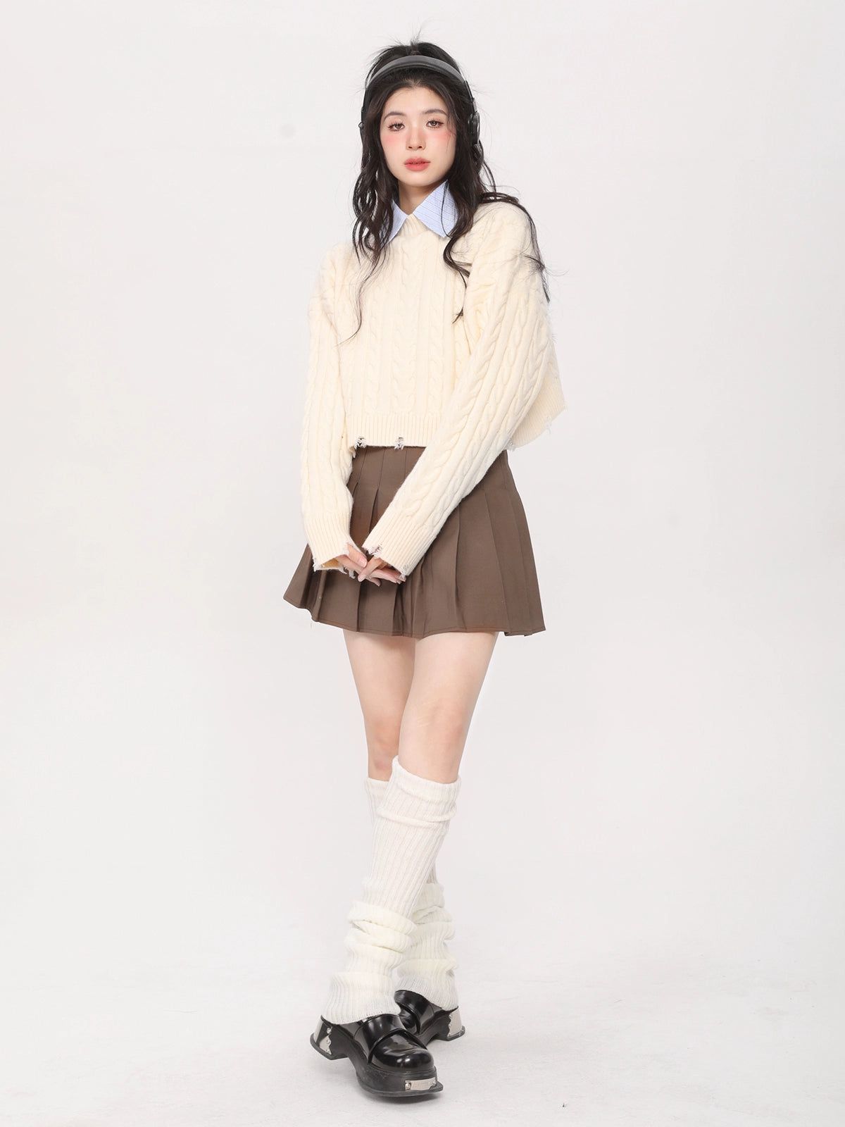 Short Pullover Lazy Style Twisted Wool Knit