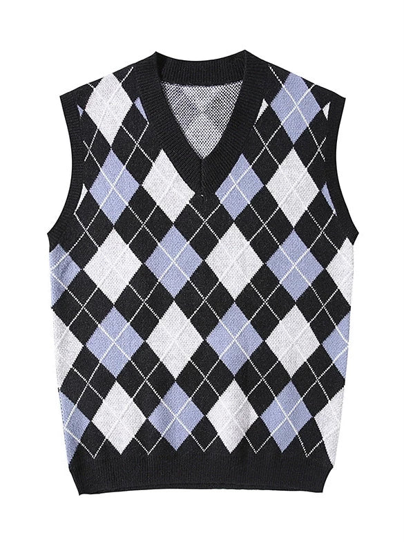 Loose Retro Check Knit Vest