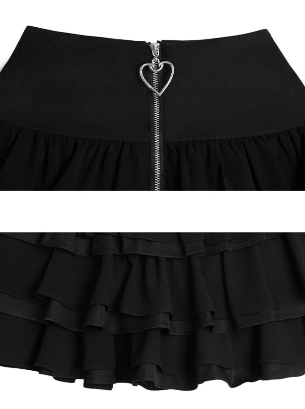 Lace-up volume sleeve short top + tiered skirt