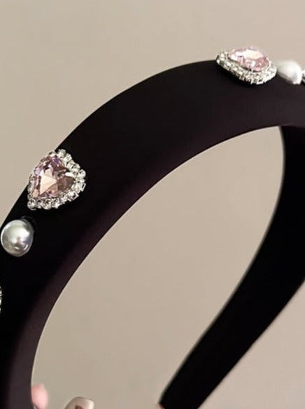 ジェムストーンフラッシュダイヤモンドサテンパールカチューシャ