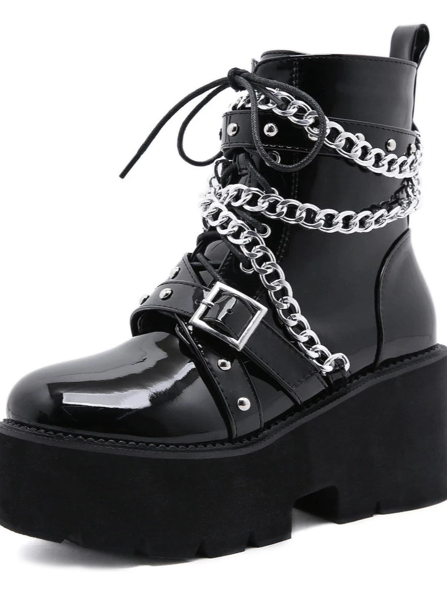 Punk Cross Metal Chain Short Boots