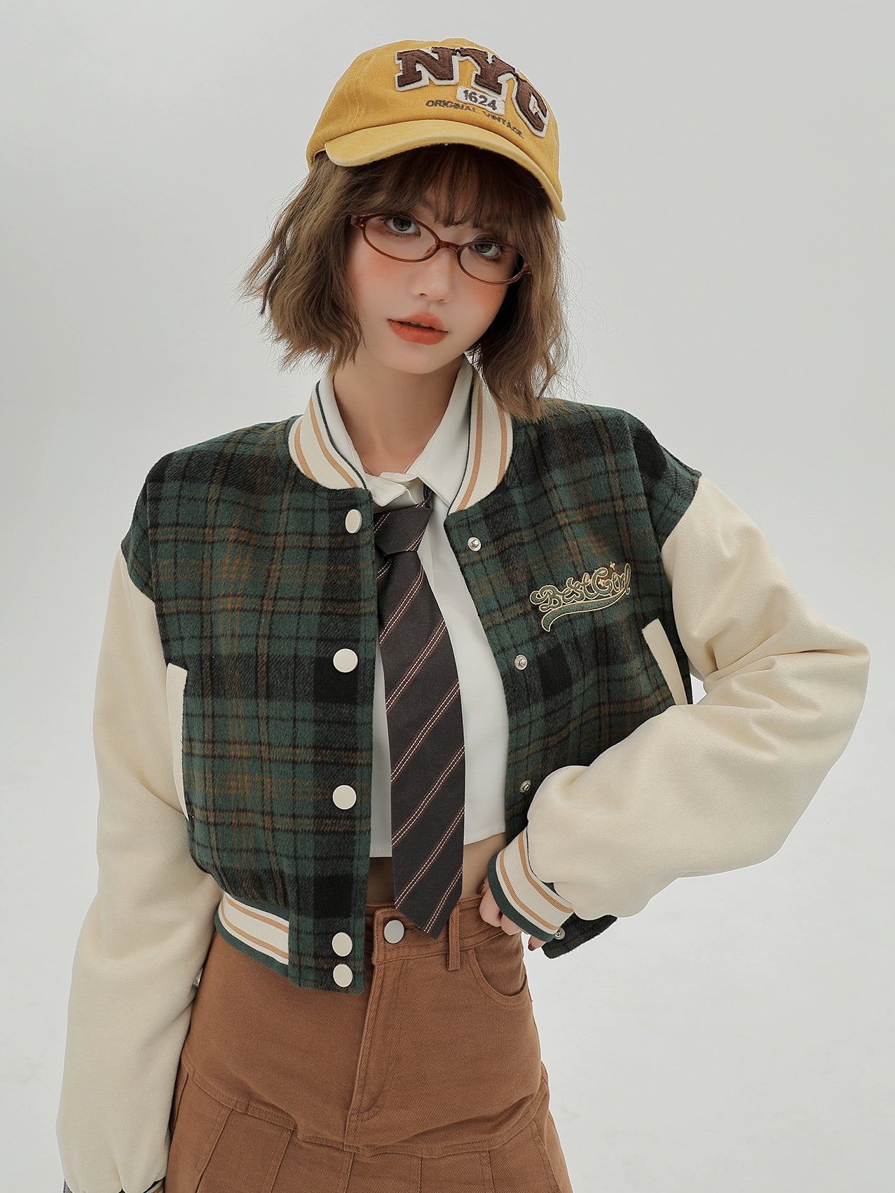 Checked shop short jacket