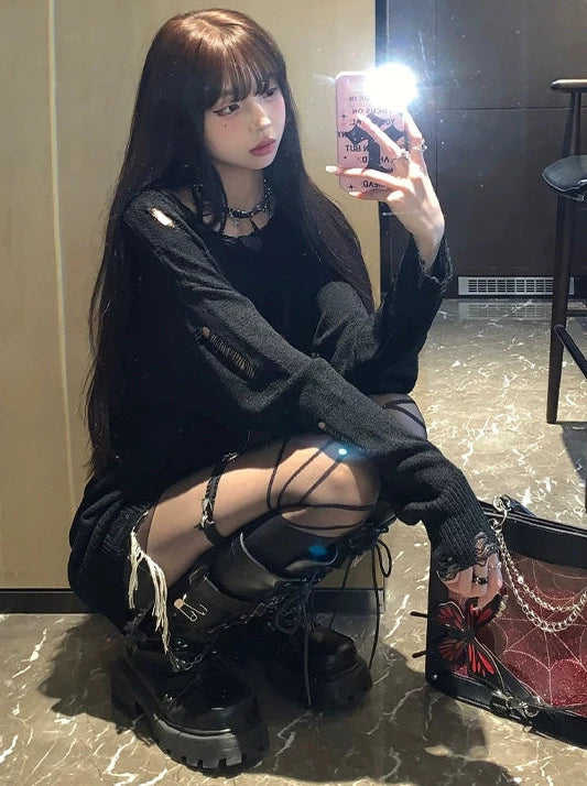 レトロルーズレターエンブロイダリーニットセーター