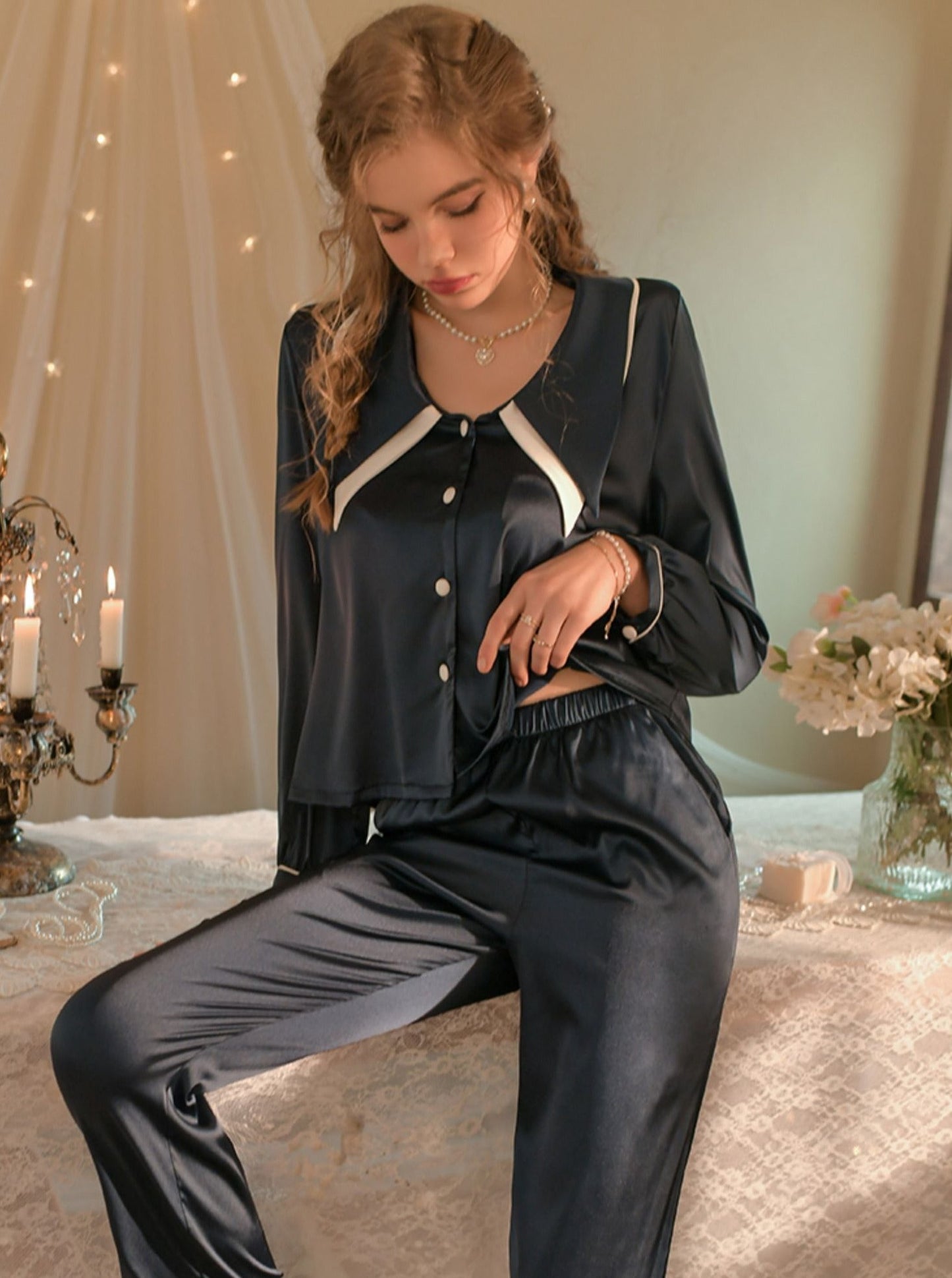 Ice Silk Bicolor Roomwear Set