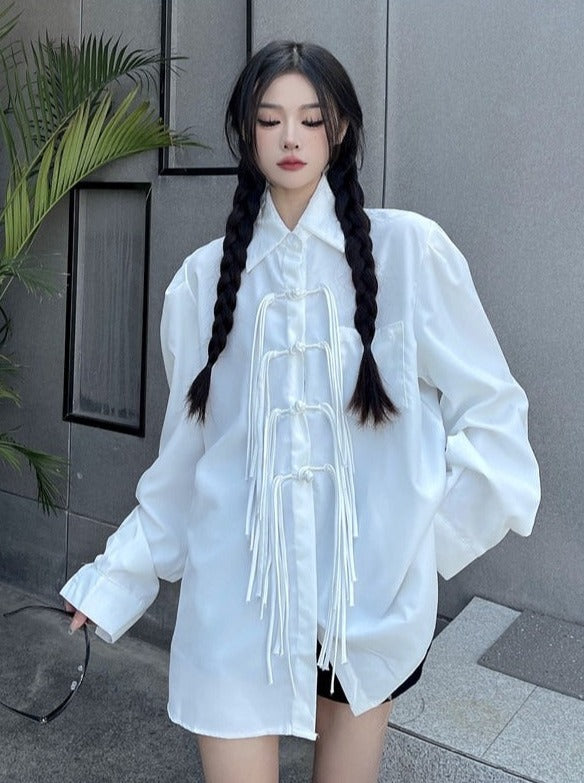 バックルストリングデザインシャツ