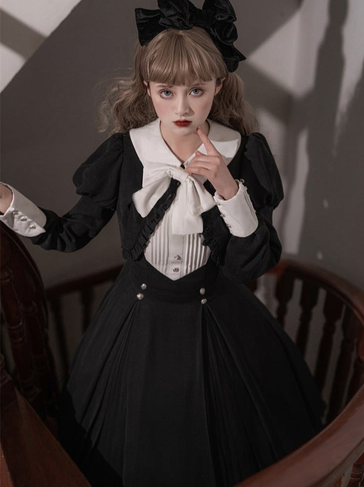 리본착이란트인스리프릴셔츠+박리본사이드레스