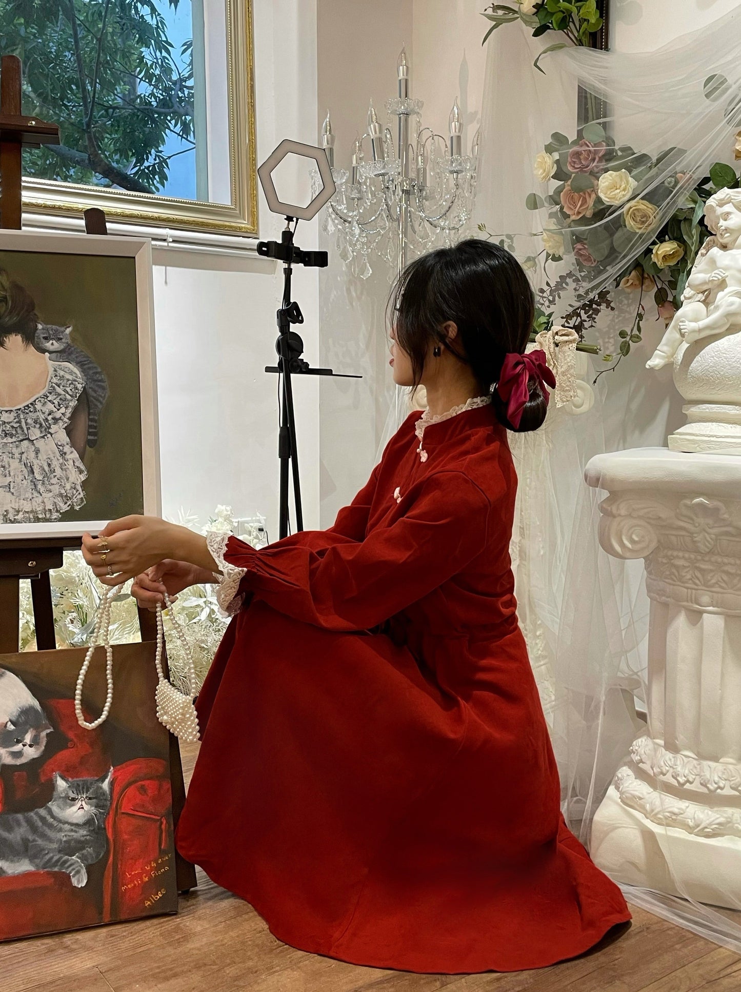 レースキャンディチャイナテイストウエストリボンワンピース