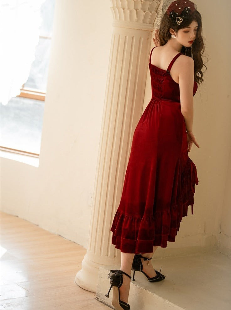 ボリュームスリーブリボンラペルショートジャケット+パールハートシャーリングキャミワンピース