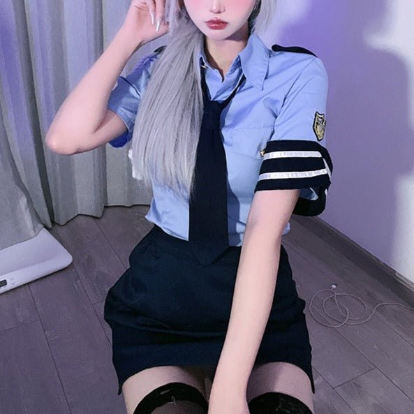 POLICE婦人警官コスプレトップス+スカート+ネクタイ+帽子セット - Belchic