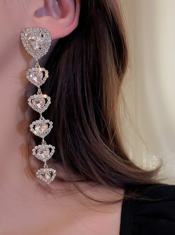 ハートジュエルチェーンチョーカーネックレス・ハートジュエルイヤリング - LilyBlack