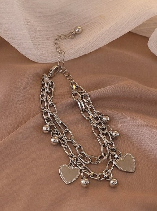 ダブルチェーンハートブレスレッド - LilyBlack