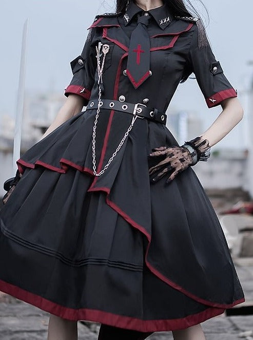 【軍服】タイ付きハードロザリオワンピース+アイレットベルト - Belchic