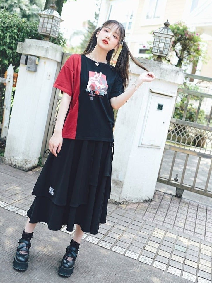 アシメリボンイレヘムレイヤードスカート - Belchic