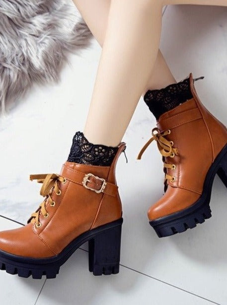 トップレースデザインプラットフォームブーツ - Belchic