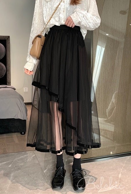シースルーレイヤードシフォンスカート - Belchic