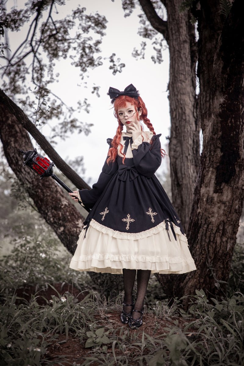 ビブカラークロスリボンロリータワンピース - Belchic