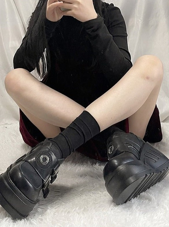 リングバックルパワーウェッジソールシューズ - LilyBlack