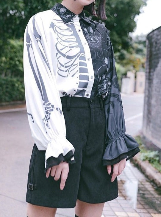 スカルボーンアシメキャンディスリーブシャツ - Belchic