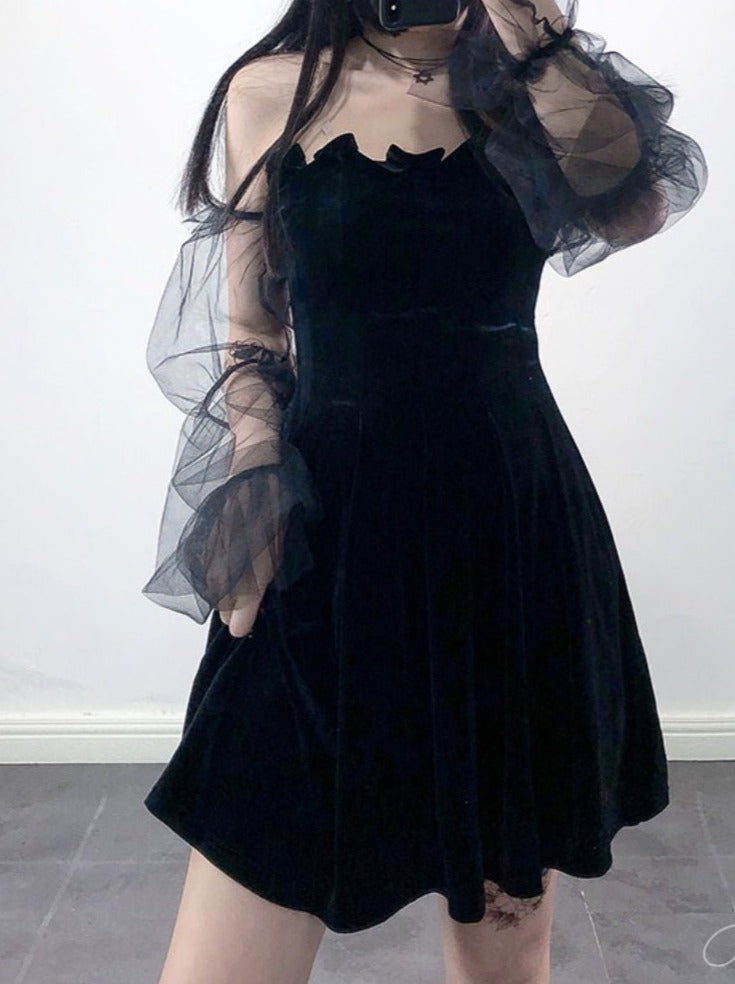 オフショルダー シースルースリーブワンピース - Belchic