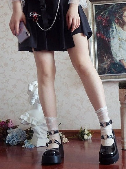 ハートリングダブルストラッププラットフォームシューズ - LilyBlack