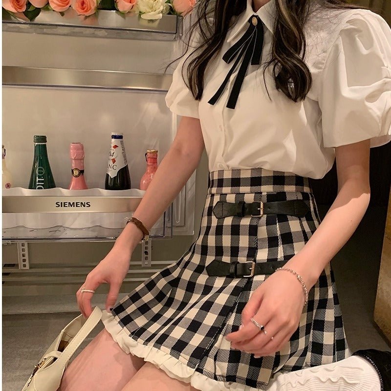 シャツ付きギンガムチェックセットアップ - LilyBlack