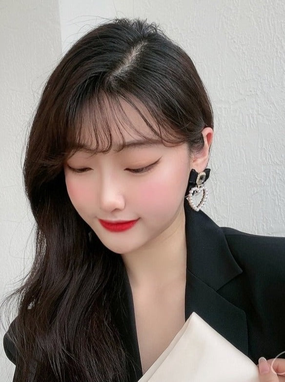 ハートパールビジューリボンピアス - Belchic