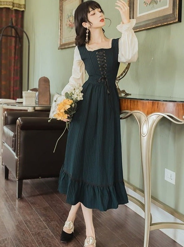 Lace-up Candy Sleeve Antique Dress