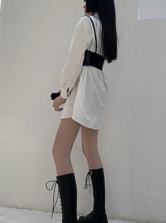 コルセットベルト付きシャツワンピース - Belchic