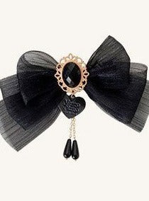 ジュエルハートモチーフシフォンリボンバレッタ - LilyBlack