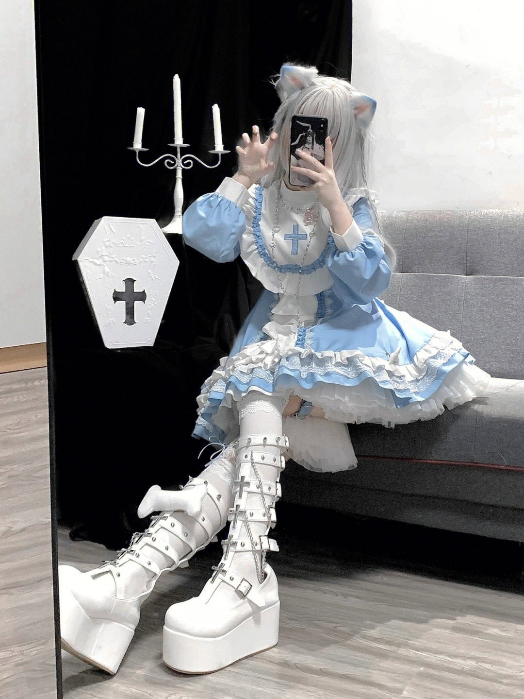 スタンドカラークロスエンジェルティアードリボンドレス - Belchic