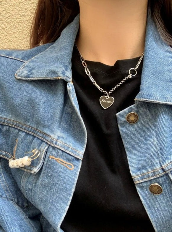 ハートモチーフチェーンネックレスフォーエバー - LilyBlack