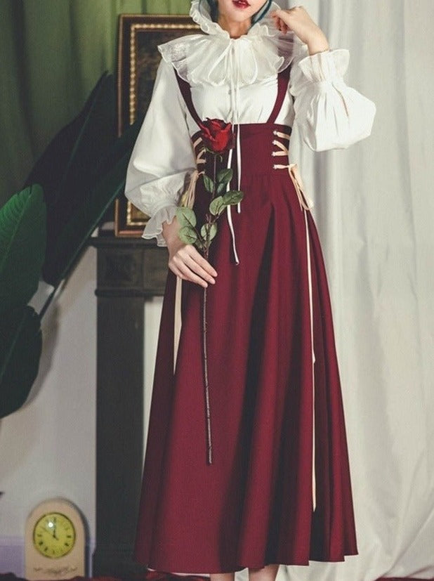 アンティークサイド編み上げリボンサロペット - Belchic