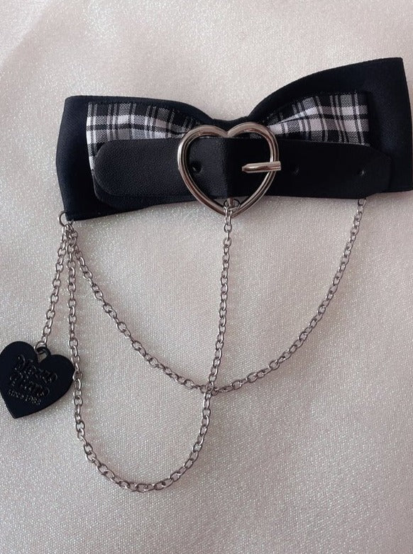 ハートリングチェーンストラップリボン付きベレー - LilyBlack