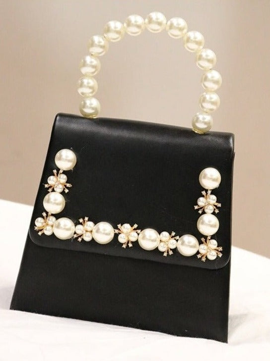 パールデコフラップバッグ【チェーンストラップ付き】 - LilyBlack