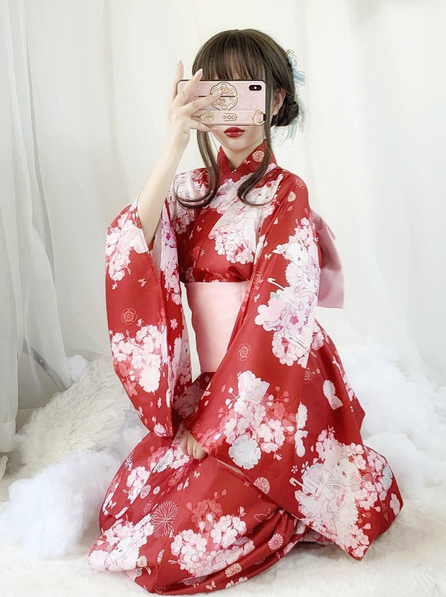 桜猫柄レトロ浴衣セット - Belchic